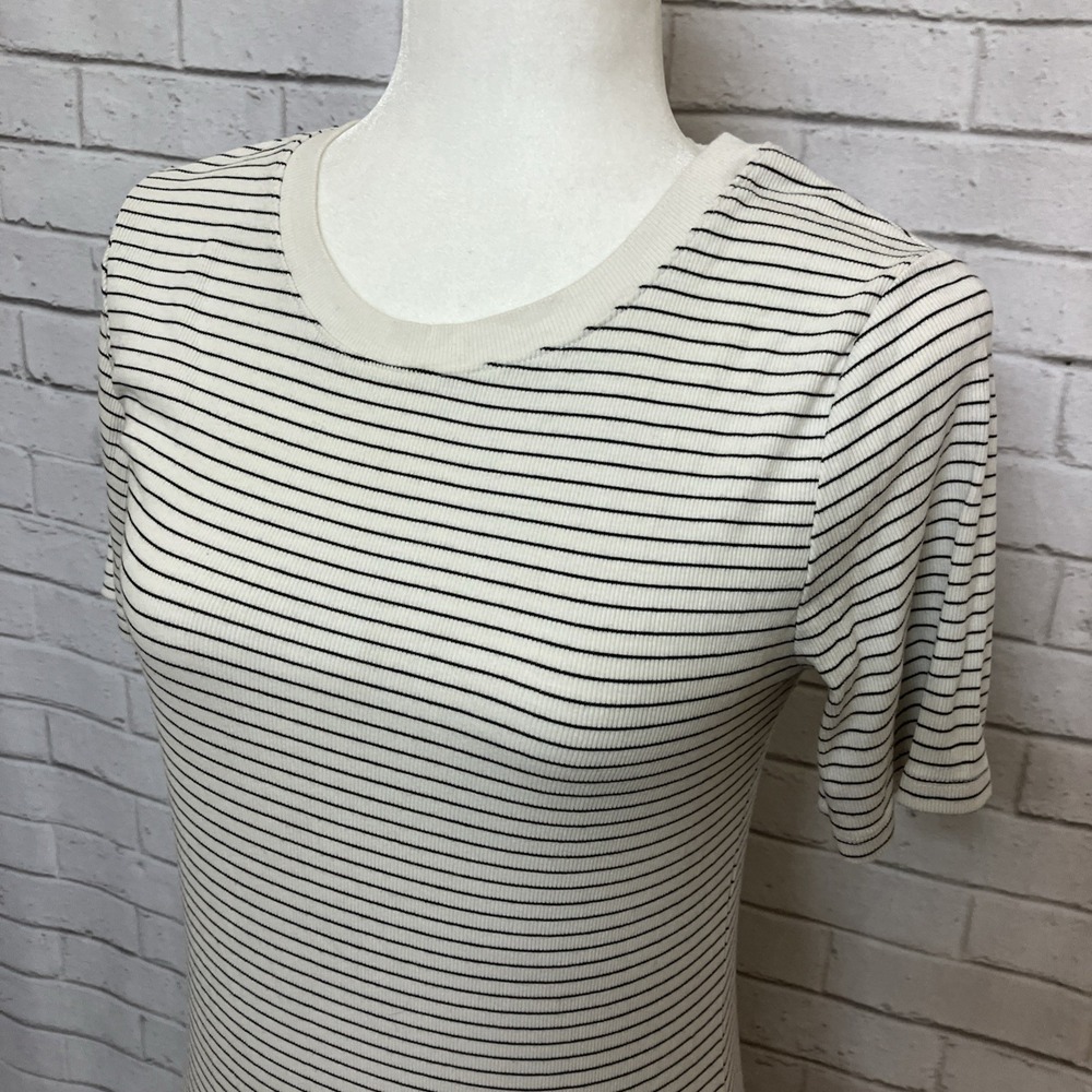 A New Day Black White Striped Ribbed Knit Dress Size Medium Long